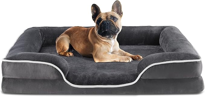 DUMOS Dog Beds, Orthopedic Medium Large Dog Bed, Machine Washable with Memory Foam, Waterproof Comfort Pet Beds with Sides, 35x25 Inch Medium Sized Grey