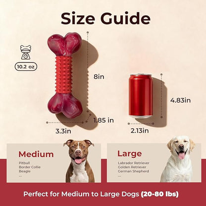 Apasiri 3-Pack Tough Dog Chew Toys for Aggressive Chewers, Beef-Flavored Dog Bones for Large Breed, 8" Nylon & Rubber Chew Toys Long-Lasting Play
