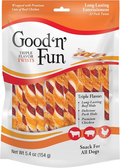 Good 'N' Fun Triple Flavor Twist Chews for Dogs, 22-Count (Pack of 2)
