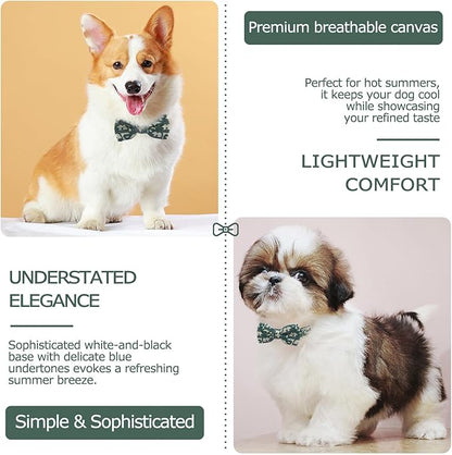 Bowtie Collars for Small Dogs, Elegant Puppy Collars with Leash Set, Tiny Dog Collars with Bowtie Adjustable 9.8"-13.8", Green, S