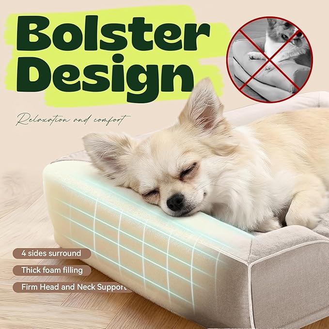 hush bone Puppy Beds for Small Dogs Orthopedic with Cooling Gel Memory Foam Washable Small Size Dog Couch with Removable Cover Waterproof for Senior Pets or Cats,24"x18"x6"Beige