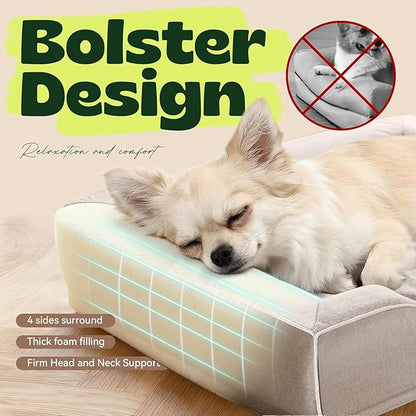 hush bone Puppy Beds for Small Dogs Orthopedic with Cooling Gel Memory Foam Washable Small Size Dog Couch with Removable Cover Waterproof for Senior Pets or Cats,24"x18"x6"Beige