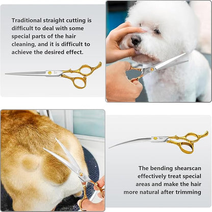 CITYWISH Dog Grooming Scissors,Chunkers Shears and Thinning Shears with Safety Round Tips, Sharp and Comfortable 4 in 1 Dog Scissors for Grooming