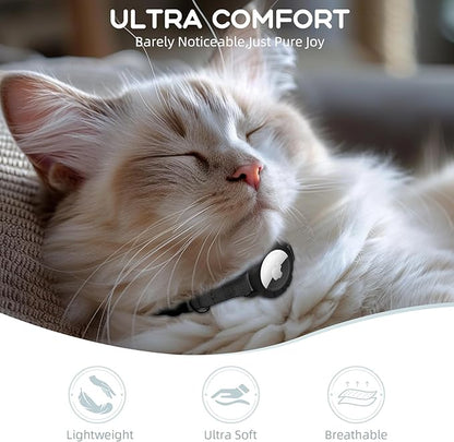 AirTag Cat Collars, Stretchy Collar with Apple AirTag Holder and Bell, Breakaway Ultra Design Elastic GPS Tracking Collars for Cats and Puppies, (7.5-12.5 Inch), Black