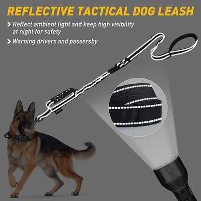 AUBELL Tactical Dog Leash Heavy Duty,4-6ft Reflective Strong No Pull Bungee Leash for Medium Large Dogs with Comfortable Padded Double Handle,Car Seat Belt,360 Degree Rotating Carabiner,Black