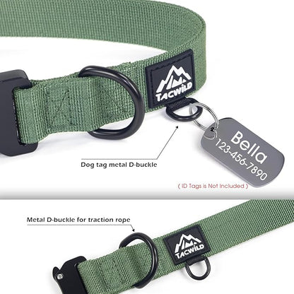 Heavy Duty Dog Collars for Medium and Large Dogs - Adjustable, Chew Proof Nylon Collar with Metal Quick Release Buckle and D-Ring for Dog Tags (Dark Green, XL)