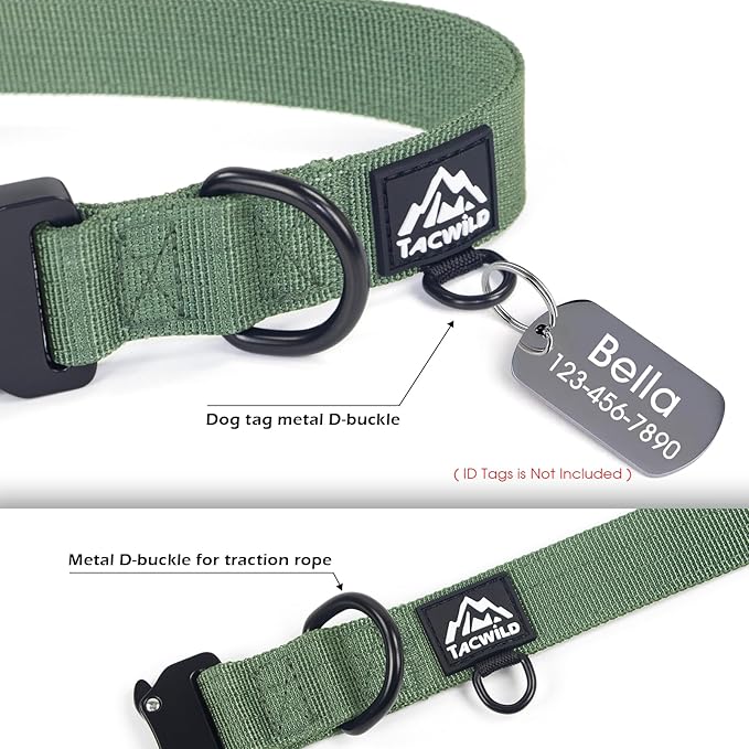 Heavy Duty Dog Collars for Medium and Large Dogs - Adjustable, Chew Proof Nylon Collar with Metal Quick Release Buckle and D-Ring for Dog Tags (Dark Green, 2XL)