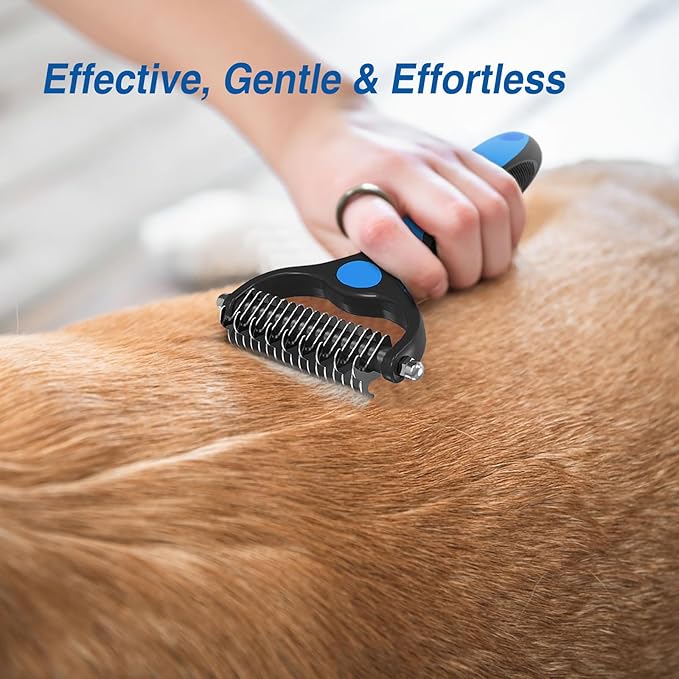 4 in 1 Skin Friendly Grooming kit including Dematting Rakes,Self Cleaning Slicker Brush,Deshedding Brush,Flea Comb for Haired cat Dog and Small Animals.