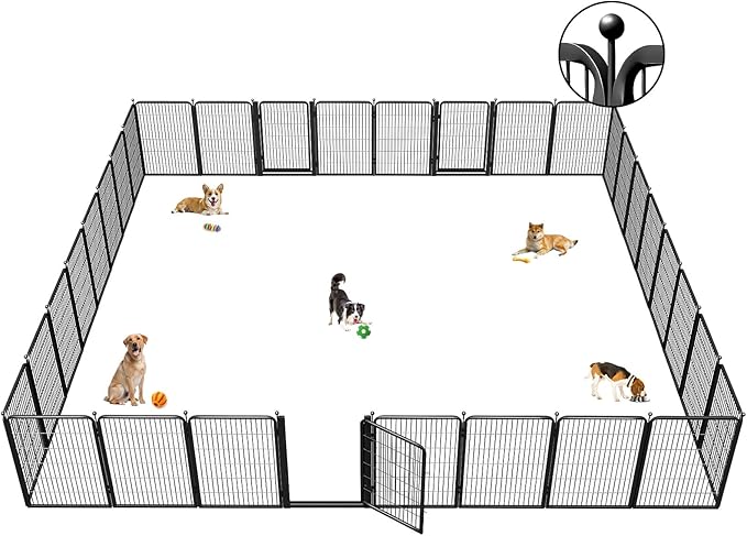 Dog Playpens with Low Threshold Gate, 40 Inch 32 Panels Heavy Duty Outdoor Dog Play Pen, RV Camping Yard Indoor Puppy Playpen Portable Pet Pen Fence for Large/Medium/Small Dogs