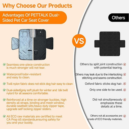 PETTALK Deluxe Dual Side Dog Car Seat Cover for Back Seat, Waterproof, Reversible Large Dog Car Seat Hammock, Back Seat Pet Cover for Dogs/Cats, Car Seat Protector, for Cars SUVs Trucks,All Seasons