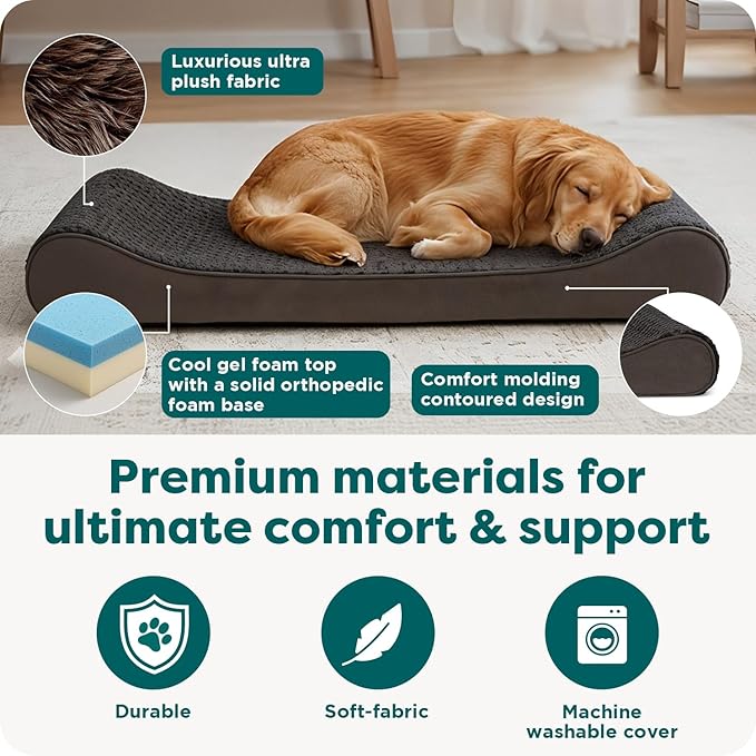 Furhaven Cooling Gel Dog Bed for Large Dogs w/ Removable Washable Cover, For Dogs Up to 150 lbs - Ultra Plush Faux Fur & Suede Luxe Lounger Contour Mattress - Gray, Jumbo Plus/XXL