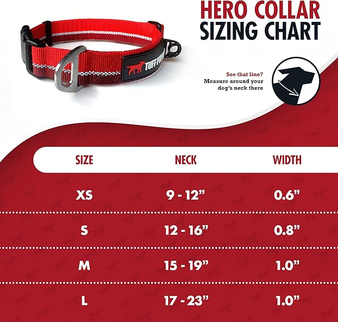 Tuff Pupper Heavy Duty Dog Collar | Tough Dogs Collar | Reflective Collars with Aluminum D-Ring Leash Clip | Separate ID Tag Attachment Keeps Engraved Dog Tags Quiet | Easy Sizing for All Breeds