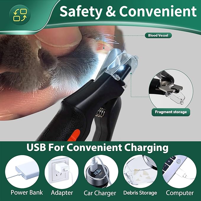 CATPICK 2-in-1 Cat Nail Clippers & Dog Nail Clippers Trimmers for Large Medium Small Dogs Cats Claw Trimmer Quick Sensor and Safety Guard USB Rechargeable with 2 LED Lights Dogs Nail Trimmer