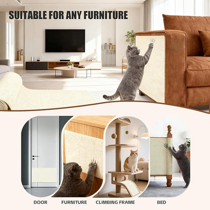 3-in-1 Cat Scratcher & Furniture Protector for Couch Corners,Adhesive Scratch Deterrent Pad with Fasteners for Indoor Cats,Sofa,Armchairs