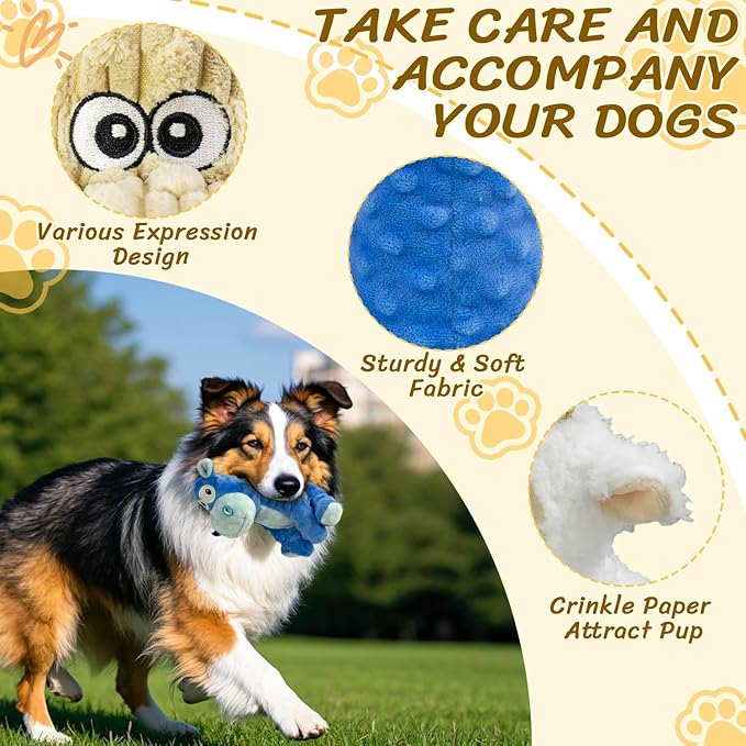 MeetYooo 3Pack Squeaky Stuffed Dog Toys- Indoor&Outdoor Playing Toys for Large to Small, Durable Plush Toys to Keep Them Busy- Animal Shape Crinkle Toy