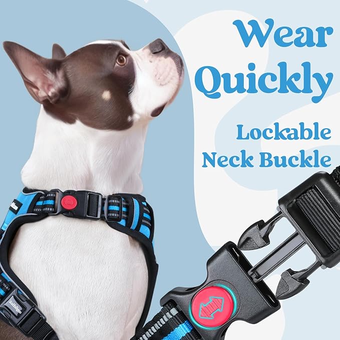 rabbitgoo Dog Harness Medium Sized, No Pull Pet Harness with 3 Buckles, Adjustable Soft Padded Vest with Control Handle, Walking Reflective Pet Vest for Medium Dogs, Sky Blue, M