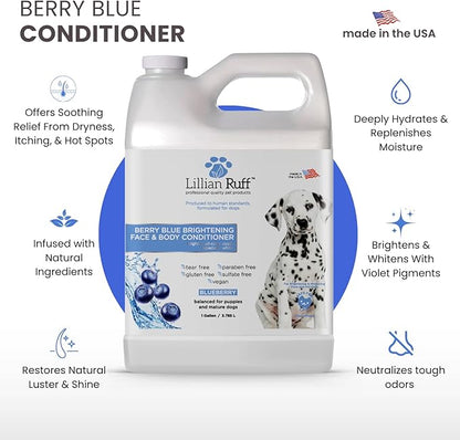 Lillian Ruff PRO Formula Berry Blue Brightening Dog Conditioner - Professional Whitening Conditioner, Hydrate Dry Skin, Soften, Detangle, Restore Shine - Provitamin B5, USA Made 128oz