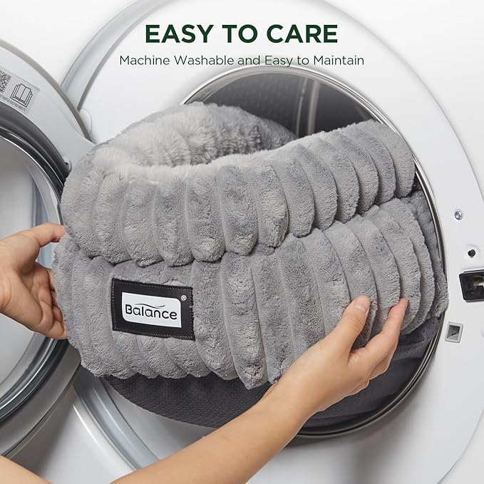 BALANCE Cat Bed Kitten Bed, Washable Round Cat Beds for Indoor Cats,Super Soft Plush Faux Fur Pet Bed for Puppy and Kitten with Anti-Slip Bottom