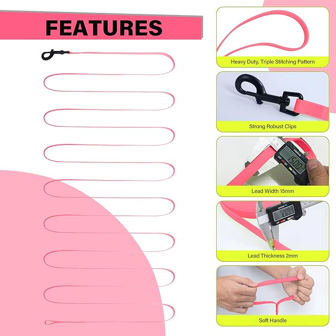 Waterproof Dog Leash 10ft, 16ft, 30ft, 50ft PVC Recall Long Line Dog Leash Beach Swimming Tracking Training Dogs Lead for Pet, Medium and Large Dogs