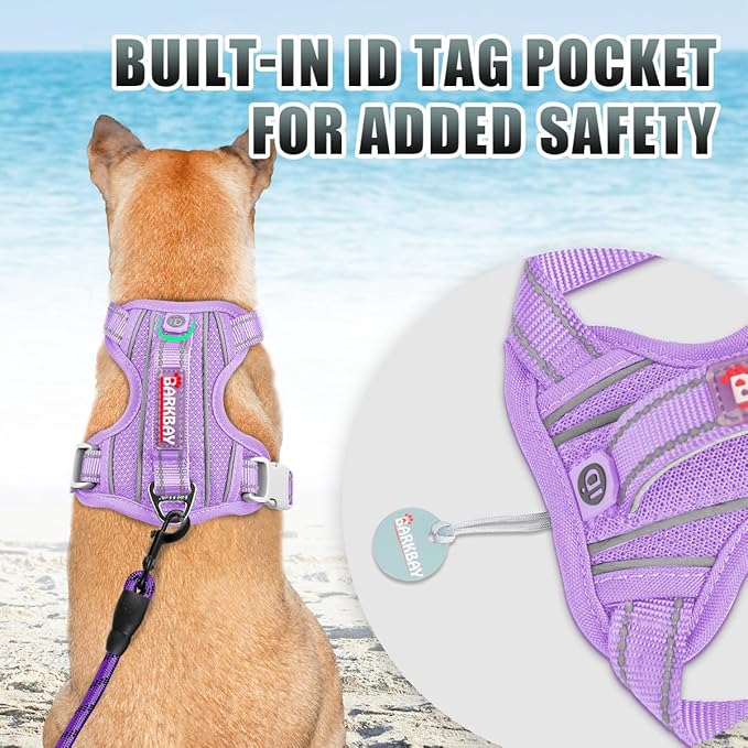 BARKBAY No Pull Dog Harness Large Reflective Dog Harness with Front Clip and Easy Control Handle for Walking Training Running with ID tag Pocket(Violet Purple,XS)