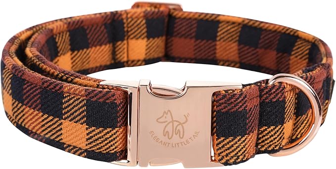 Elegant little tail Fall Dog Collar, Autumn Pet Collar Durable Yellow Plaid Dog Collars Male or Female Holiday Pet Gift Adjustable Dog Collar for X-Small Dogs
