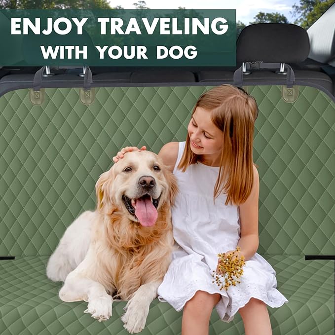 NECKORY Backseat Cover for Dogs, Waterproof and Non-Slip Pet Bench Seat Covers, Car Seat Protector for Back Seat, Universal Size Rear Car Seat Cover Fits Cars, Trucks and SUVs, L-Army Green&Grey