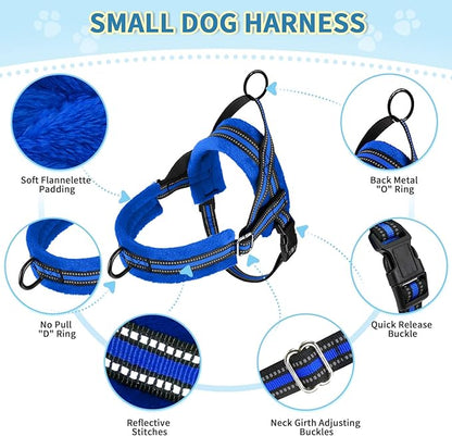 Lukovee No Pull Dog Harness and Leash Set, Soft Padded Small Dog Harness, Neck & Chest Adjustable Reflective Vest Puppy Harness with 4ft Lightweight Anti-Twist Dog Leash for Small Dogs (XS, Blue)