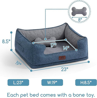 Hollypet Orthopedic Rectangle Dog Bed for Small Dogs, Supportive Egg-Crate Foam Pet Beds with Removable Washable Waterproof Cover and Non-Slip Bottom, Blue, 23" L x 19" W x 8.5" Th
