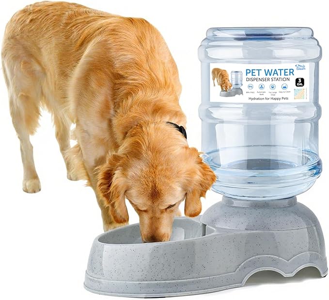 PupGleam Water Dispenser Station for Large Dogs and Cats, 3 Gallon Large Capacity Gravity Automatic Water Feeder, Indoor Outdoor Dog Drinking Fountain, Dog Water Bowl for Multiple Pets, BPA Free