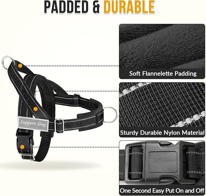 SlowTon No Pull Dog Harness - Heavy Duty Dog Harness and Leash Set for Medium Large Dogs, Reflective Tactical Harness with Soft Padded and Front Clip for Easy Walk and Training (Black S)