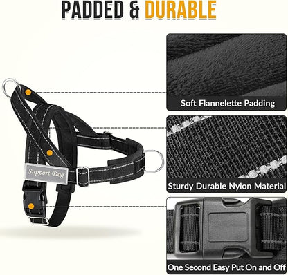 SlowTon No Pull Dog Harness - Heavy Duty Dog Harness and Leash Set for Medium Large Dogs, Reflective Tactical Harness with Soft Padded and Front Clip for Easy Walk and Training (Black S)