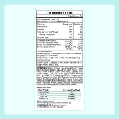 New! WellJoy Dog Treat Joint+ GutBoost | Glucosamine | Healthy Joints & Cartilage | Dual-Benefit GutBoost Formulation | Vet Formulated | Made in USA | Made with Real Shredded Chicken | 30 Soft Chews