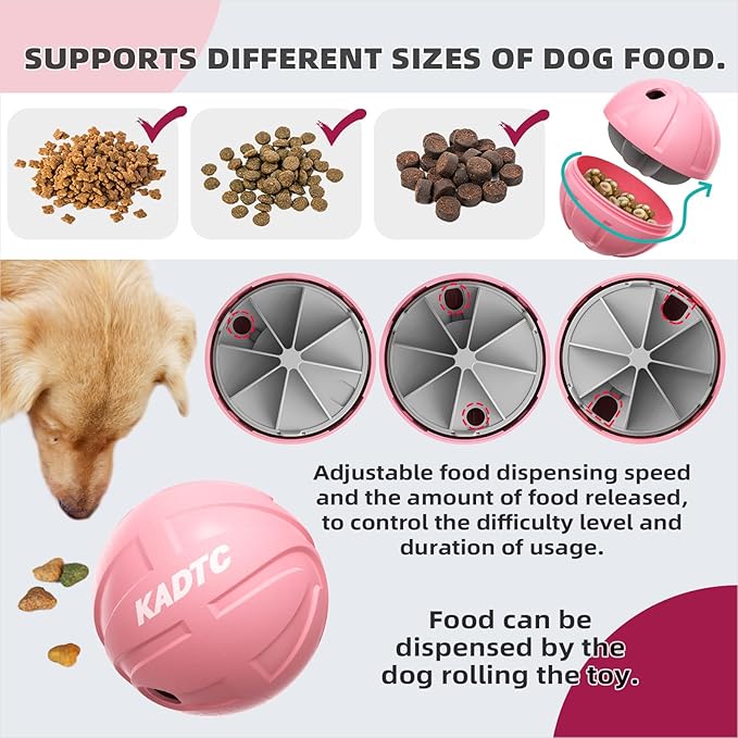 KADTC Extra-Large Size Durable Dog Treat Dispenser Ball - Giggle Basketball for Aggressive Chewers Breed Dogs Giggling Balls Indestructible Food Pink Toy Interactive Play Indoor & Outdoor