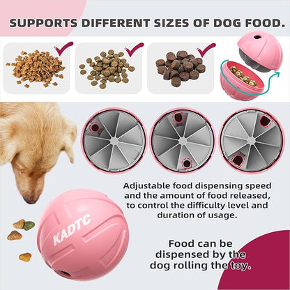 KADTC Extra-Large Size Durable Dog Treat Dispenser Ball - Giggle Basketball for Aggressive Chewers Breed Dogs Giggling Balls Indestructible Food Pink Toy Interactive Play Indoor & Outdoor