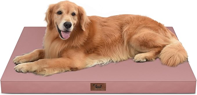 Tail Stories Outdoor Orthopedic Dog Bed for Extra Large Dogs, XL Waterproof Flat Pet Bed 44x32 Inch, Egg Crate Foam with Removable Washable Oxford Cooling Cover, Pink