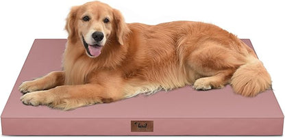 Tail Stories Outdoor Orthopedic Dog Bed for Extra Large Dogs, XL Waterproof Flat Pet Bed 44x32 Inch, Egg Crate Foam with Removable Washable Oxford Cooling Cover, Pink