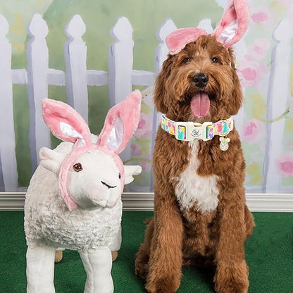 Elegant little tail Easter Dog Collar,Bunny Pattern Pet Collar Pink Durable Holiday Female or Male Adjustable Cotton Pet Collar with Quick Release Buckle for Small Dogs