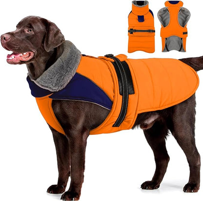 MIGOHI Snowproof Dog Coat - Thick Fleece Dog Jacket with Adjustable Collar, Keep Warm Winter Coat for Medium Dogs Cold Weather Walking Playing,Australian Shepherd,XL,Orange