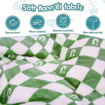 OUHOU Cat Bed and Tunnel Toy - Cat Donut with Straight Tunnel, Washable Cushion, 4 Hanging Balls, 6 Peek Holes, Collapsible, Green
