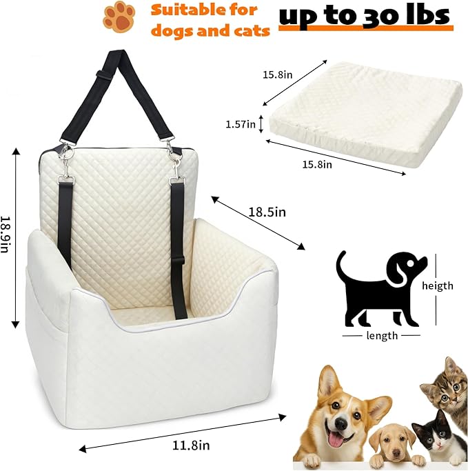 Dog Car Seats for Small Dogs Under 30lbs, Dog Booster Seat with Detachable Washable Cover and Cushion, Memory Foam Pet Car Seat with Safety Belt and Storage Pockets