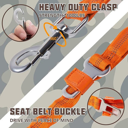 AUROTH Heavy Duty Bungee Dog Leash for Large Breed Dogs, No Pull for Shock Absorption with Car Seat Belt, 2 Padded Handles 4.5Foot 6Foot Training Dog Leash Orange