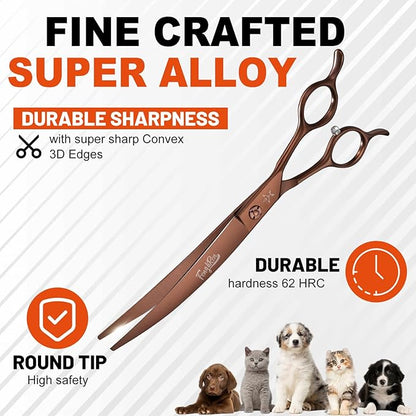 High-end Professional Dog Grooming Curved Scissors Pet Curved Shears 7.5 Inches Extremely Very Sharp Made Of Stainless Steel Alloy By Hand For Dog Cat Groomer