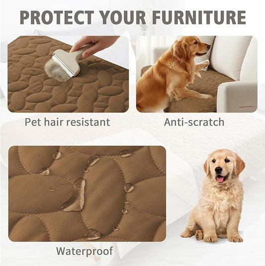 Ameritex Waterproof Pet Bed Cover Anti-Slip Dog Bed Blanket for Sofa and Furniture Waterproof New Pattern Design (Camel, 52x82 Inch (Pack of 1))