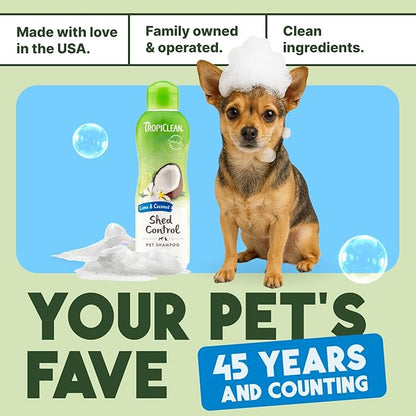 TropiClean Deshedding Dog Conditioner, Reduces Shedding & Softens Coat, Puppy Safe, Made in the USA, Lime & Cocoa Butter Scent, 20oz.