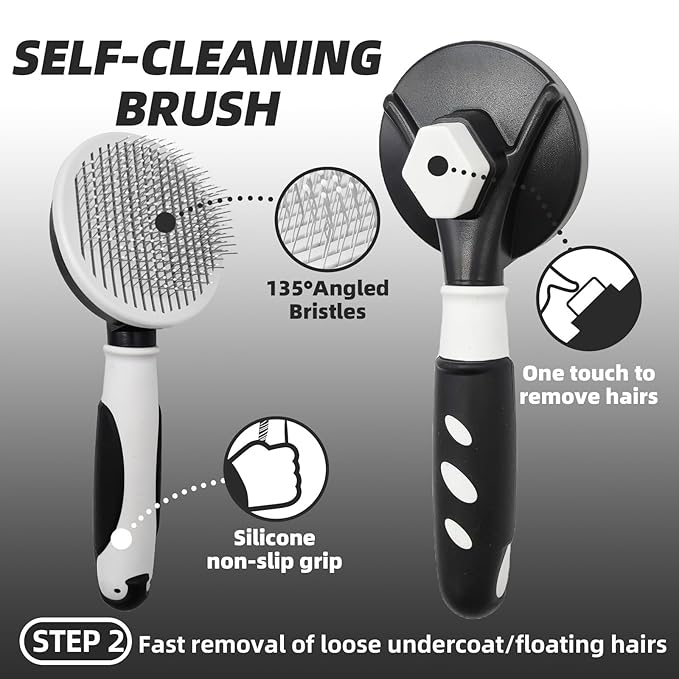 KUEIOX Dog Brush for Shedding, 7 PCS Dog Grooming Brush Kit, Undercoat Rake, Slicker Brush, Deshedding Comb, Bath Brush, Nail Clipper for Long & Short Haired Dogs & Cats, Black