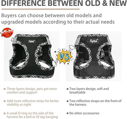 PUPTECK Dog Harness and Leash Set for Small Medium Dogs No Pull Step-in Soft Mesh Puppy Cat Vest Harnesses Reflective at Night, Upgraded New Black XS