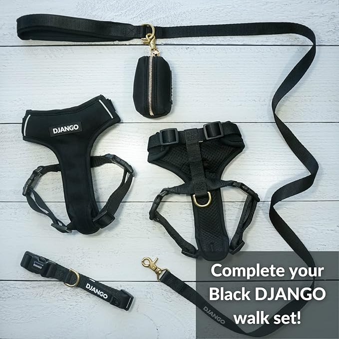 DJANGO Adventure Dog Leash – Strong, Comfortable, and Stylish Dog Leash with Solid Brass Hardware and Padded Handle - Designed for Outdoor Adventures and Everyday Use (Black)