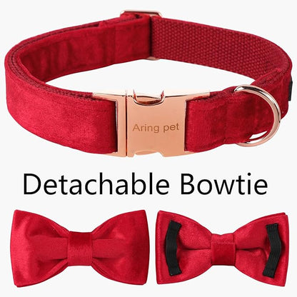 ARING PET Bowtie Dog Collar,Velvet Dog Collars with Removable Bowtie, Christmas Adorable Dog Collar,Medium.
