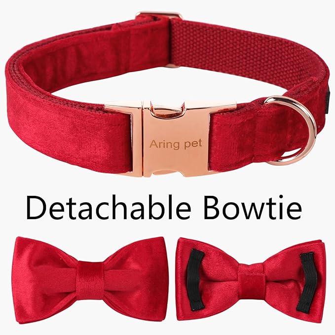 ARING PET Bowtie Dog Collar,Velvet Dog Collars with Removable Bowtie, Christmas Adorable Dog Collar, X-Small.
