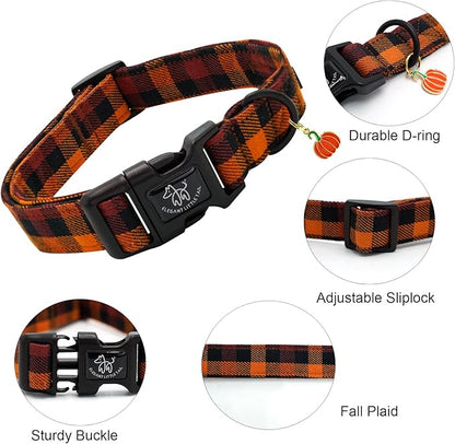 Elegant little tail Fall Dog Collar, Fall Plaid Pet Dog Collar Cotton Soft Male Dog Collars Holiday with Quick Release Buckle Pet Puppy Collars for X-Small Dogs